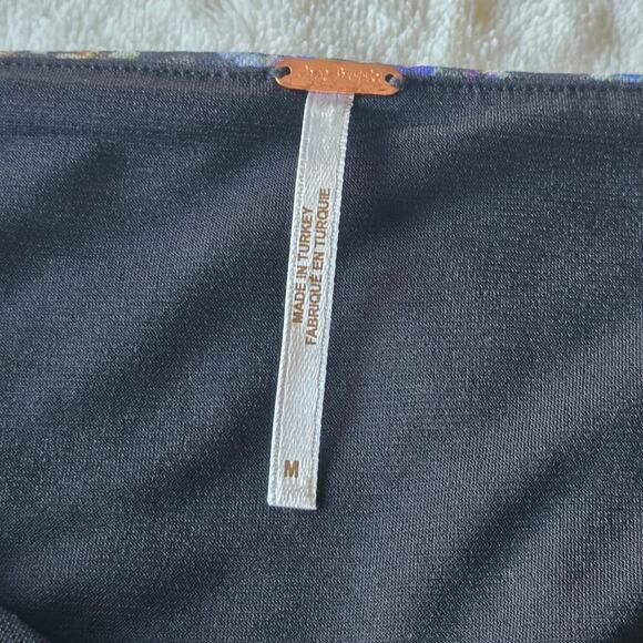 Free People Floral Ruched Puff Sleeve Mini Dress Black Blue Boho Romantic M - Picture 6 of 10